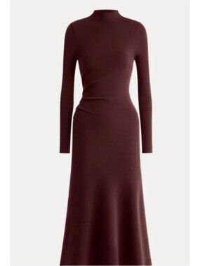 Long Sleeve Mock Neck Knit Dress in Deep Burgundy